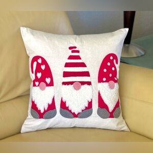 Red White Embroidered Tufted Valentine's Day Gnomes 18" Pillow Cover New